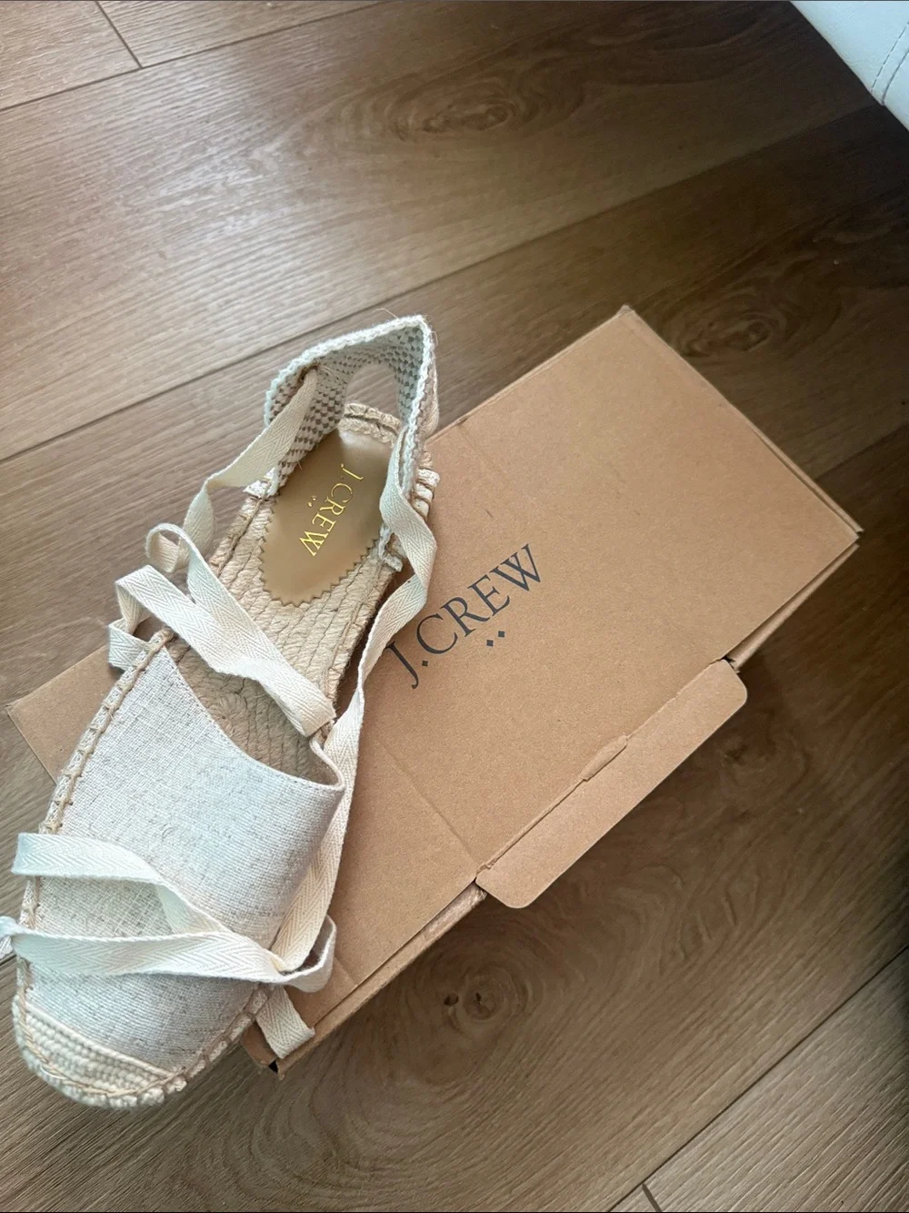J. Crew Beige Canvas Espadrille Platform Sandals with Tie Straps